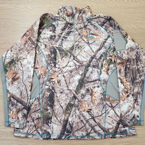 Cabelas Outfit Zip Jacket Mens XXL Woodlands Camo Hunting Zip Pullover